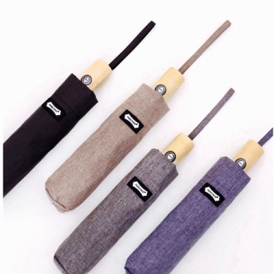 Fashion  Rain Sun Man Lady Gift Auto Open and Close 3 Folding Umbrella with Wooden Handle 