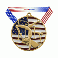Factory Custom Awards Stars And Stripes American Flag V Neck Ribbon Gymnastics Medal 