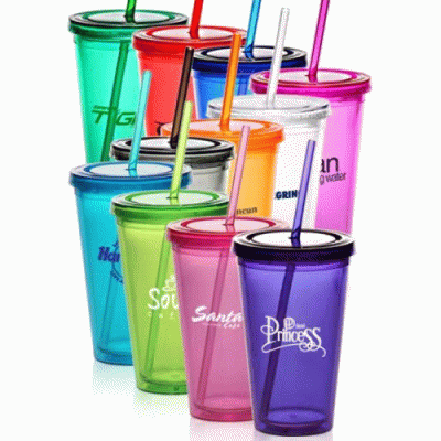 Perfect Promotional Gift-Custom Branded 16 oz. Double Wall Acrylic Tumbler With Straw — Printed With Your Logo 