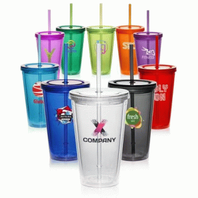Perfect Promotional Gift-Custom Branded 16 oz. Double Wall Acrylic Tumbler With Straw — Printed With Your Logo 