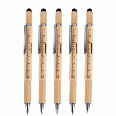 Multiple styles Custom Branded Tropical Bamboo Incline Pen With Stylus — Printed With Your Logo 