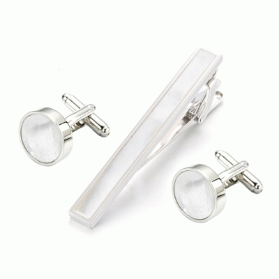 Logo Custom Pearl Shell Cufflinks And Tie Clip Set  