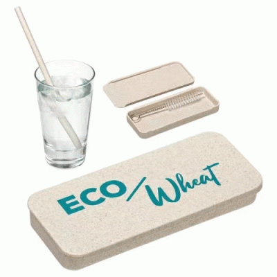 Custom Branded Eco Wheat Straw Kit With Cleaning Brush — Printed With Your Logo 