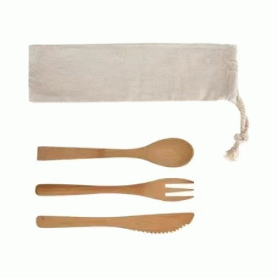 Popular Bamboo Utensil Set in Cotton Travel Pouch--Printed With Your Logo 