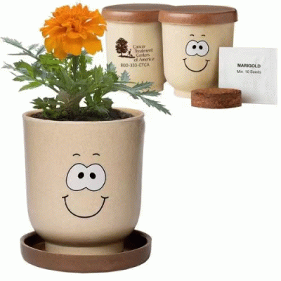 The Gift of Nature -Custom Branded Goofy Group™ Grow Pot Eco-Planter with Marigold Seeds — Printed With Your Logo 
