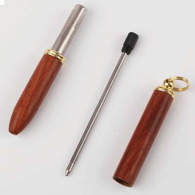 Popular Promotions Mini Pen Keychain Ballpoint Pen. Wooden and Brass Metal Pen, Small and Cute Convenient to Carry Pendant Pen Pocket Pen-Good product from ProductClub 