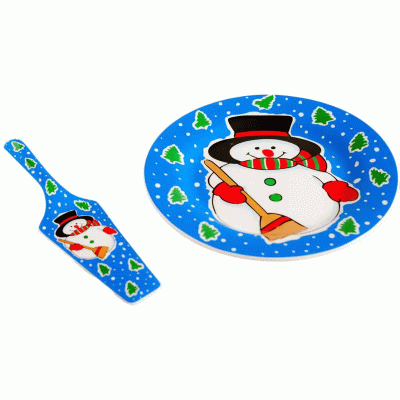 Hot Sale Custom Full Color Ceramic Cake Plate Cake Shovel Ceramic Plate Set for Christmas Festival Gift-Good products from ProductClub 