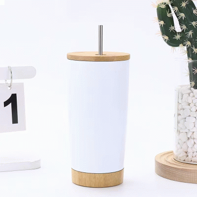 Custom Branded 20 oz Stainless Steel Tumbler with Bamboo Lid & Straw — Printed With Your Logo 