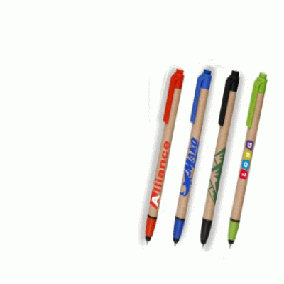 Custom Branded Eco-friendly Ballpoint Stylus Pens w/ Custom Logo Recycled — Printed With Your Logo 