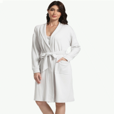 Custom LOGO Designer Custom Belted Eco-Friendly Bamboo Fiber Organic Cotton Soft Jersey Bathrobe for Women 