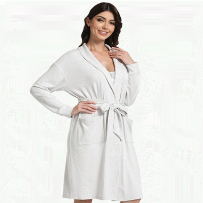 Custom LOGO Designer Custom Belted Eco-Friendly Bamboo Fiber Organic Cotton Soft Jersey Bathrobe for Women 