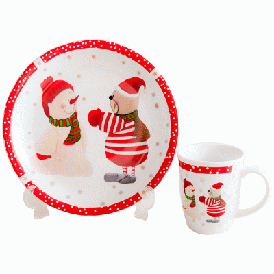Hot Sale Custom Full Color Ceramic Cake Plate Cake Shovel Ceramic Plate Set for Christmas Festival Gift-Good products from ProductClub 