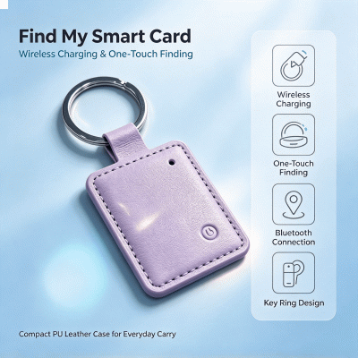 Find My Smart Card, Bluetooth Tracker Tag, Wireless Charging Key Finder with Key Ring 