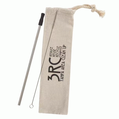 Stainless Straw Kit with Cotton Pouch-Printed With Your Logo 