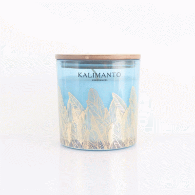 Festival Gifts Popular Design Customized New Arrival Blue Scented Glass Candle with Gold Stamping Decal and Wooden Lid-Good products from ProductClub Inquire 
