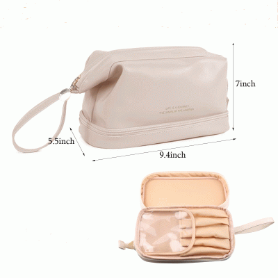Customized Double-layer Big Capacity Portable Makeup Bag PU Leather Travel Storage Bag Travel Waterproof Toiletries Bag-Good products from ProductClub 