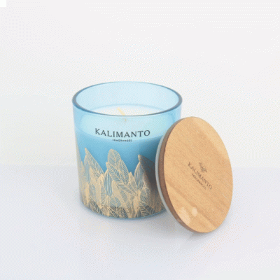 Festival Gifts Popular Design Customized New Arrival Blue Scented Glass Candle with Gold Stamping Decal and Wooden Lid-Good products from ProductClub Inquire 