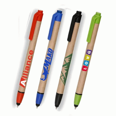 Custom Branded Eco-friendly Ballpoint Stylus Pens w/ Custom Logo Recycled — Printed With Your Logo 