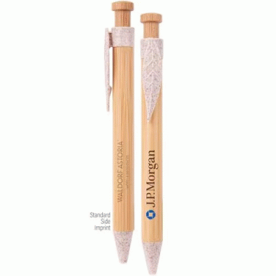 Custom Branded The Camden Bamboo Retractable Wheat Straw Eco-Pen — Printed With Your Logo 