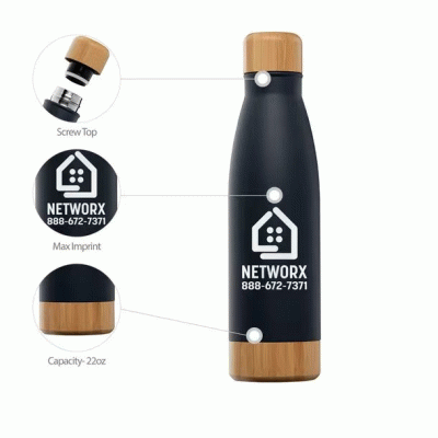 ECO-Friendly 22 oz. Firth Stainless Steel Bottle with Bamboo Trim-Printed With Your Logo 