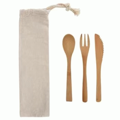 Popular Bamboo Utensil Set in Cotton Travel Pouch--Printed With Your Logo 