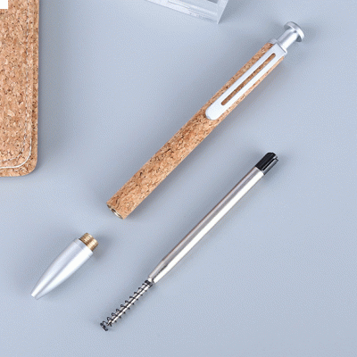 Wooden Grain Pressed Ballpoint Pen PU Wrapped Aluminum Rod Pen Creative and Personalized Hot Selling Leather Cork Pen-Good products from ProductClub 