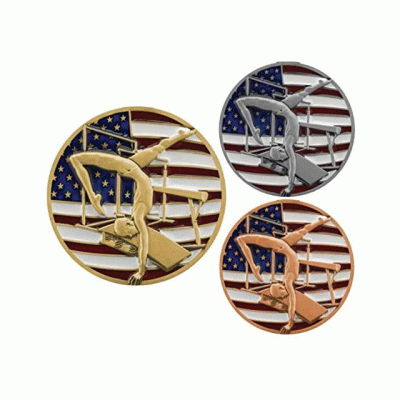 Factory Custom Awards Stars And Stripes American Flag V Neck Ribbon Gymnastics Medal  