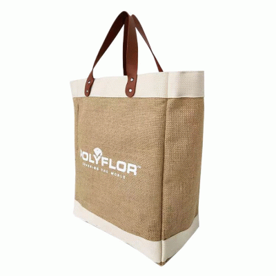Hot Sale Cotton Jute Shopper Bags Tote Bag with Pu Handles-Good products from ProductClub 