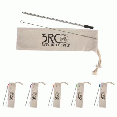Stainless Straw Kit with Cotton Pouch-Printed With Your Logo 