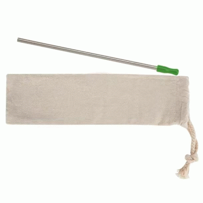 Stainless Straw Kit with Cotton Pouch-Printed With Your Logo 