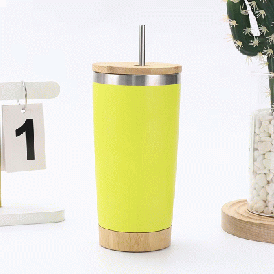 Custom Branded 20 oz Stainless Steel Tumbler with Bamboo Lid & Straw — Printed With Your Logo 
