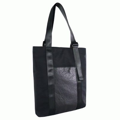 Eco-Friendly Recycled Pu & Canvas Tote Bag – Sleek Black Versatile Daily Bag 