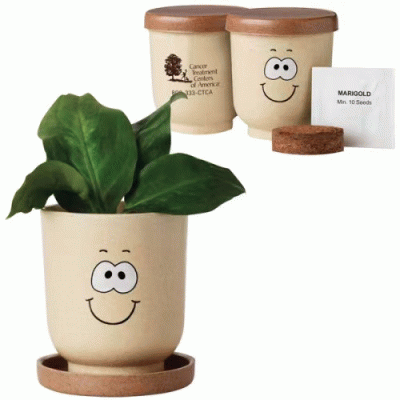 The Gift of Nature -Custom Branded Goofy Group™ Grow Pot Eco-Planter with Marigold Seeds — Printed With Your Logo 