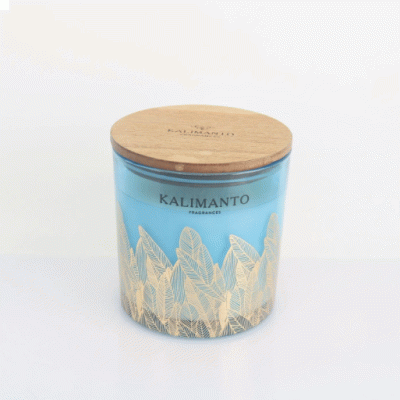 Festival Gifts Popular Design Customized New Arrival Blue Scented Glass Candle with Gold Stamping Decal and Wooden Lid-Good products from ProductClub Inquire 