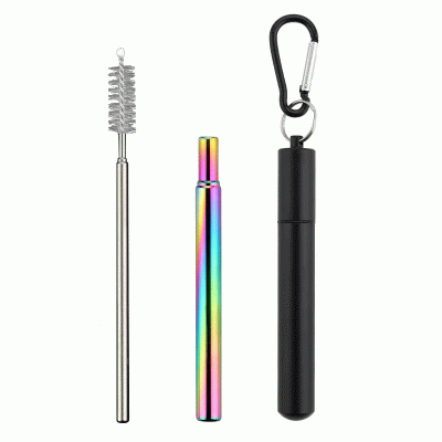 Portable folding metal straw set-Printed With Your Logo 