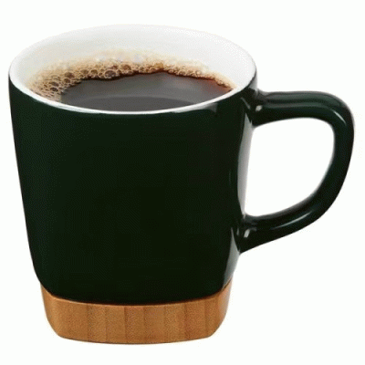 Custom Branded 11 oz. Ceramic Mug with Removable Bamboo Coaster Bottom — Printed With Your Logo 