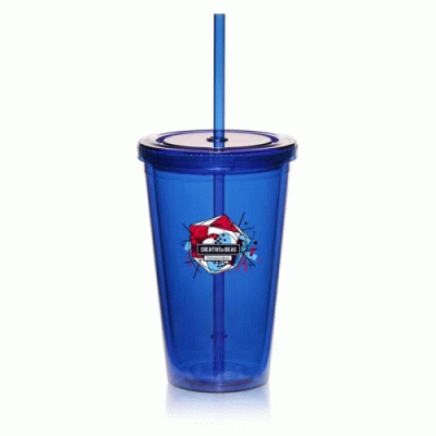 Perfect Promotional Gift-Custom Branded 16 oz. Double Wall Acrylic Tumbler With Straw — Printed With Your Logo 