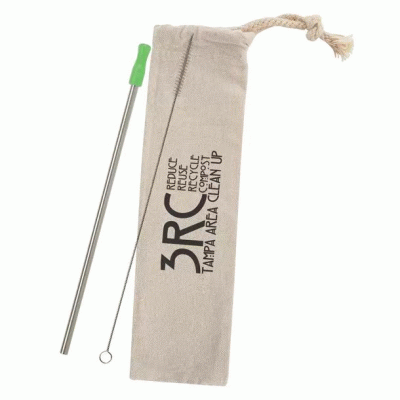 Stainless Straw Kit with Cotton Pouch-Printed With Your Logo 