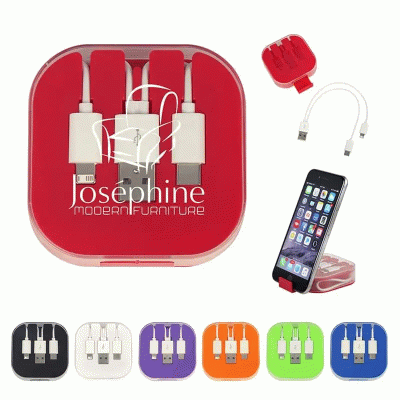 Wholesale Custom 3-in-1 Charging Cable with Slide Out Stand Travel Case-Good products from ProductClub 
