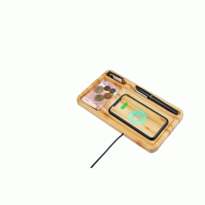 HOT SALE 100% ECO-FRIENDLY  Wood Phone Wireless Charging Station with Desk Organizer Pad, Bamboo Qi Charger Docking Tray Key Pen Holder Wooden Dock Stat 