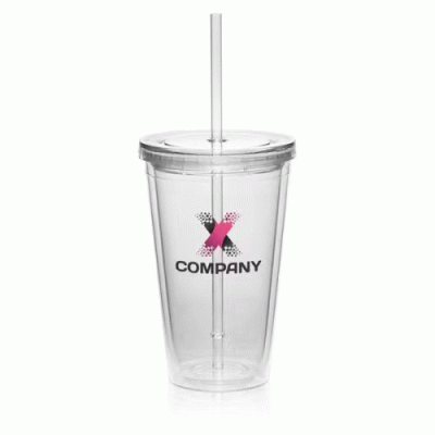 Perfect Promotional Gift-Custom Branded 16 oz. Double Wall Acrylic Tumbler With Straw — Printed With Your Logo 