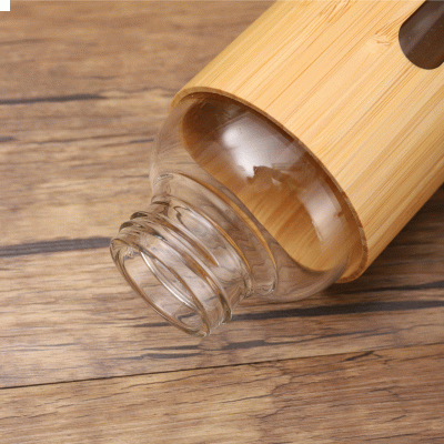  Glass Water Bottle Bamboo Reusable Water Bottle Vacuum Flasks With Wooden Lid 
