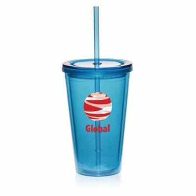 Perfect Promotional Gift-Custom Branded 16 oz. Double Wall Acrylic Tumbler With Straw — Printed With Your Logo 