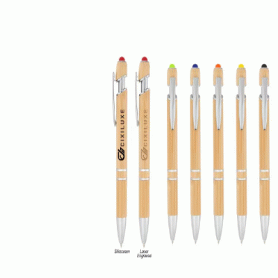 Multiple styles Custom Branded Tropical Bamboo Incline Pen With Stylus — Printed With Your Logo 