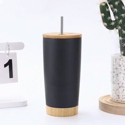 Custom Branded 20 oz Stainless Steel Tumbler with Bamboo Lid & Straw — Printed With Your Logo 