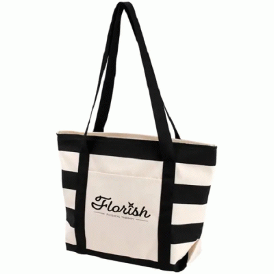 Amazon Hot Selling Nautical Stripe Zippered Canvas Tote Bag -Good products from ProductClub 