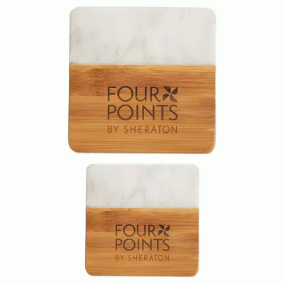 Amazon Hot Selling Marble and Bamboo Coaster Set 