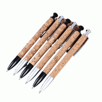 Wooden Grain Pressed Ballpoint Pen PU Wrapped Aluminum Rod Pen Creative and Personalized Hot Selling Leather Cork Pen-Good products from ProductClub 
