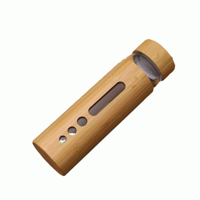  Glass Water Bottle Bamboo Reusable Water Bottle Vacuum Flasks With Wooden Lid 