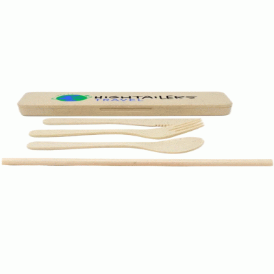 The Gift of Nature -Custom Branded Natureware Wheat Straw Cutlery Set — Printed With Your Logo 